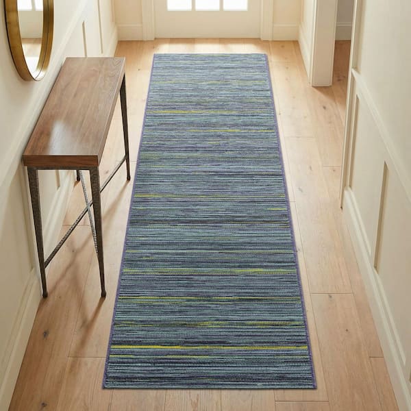 Cape Hinsdale Teal-Cobalt Blue 2 ft. x 8 ft. Striped Indoor/Outdoor Area Rug
