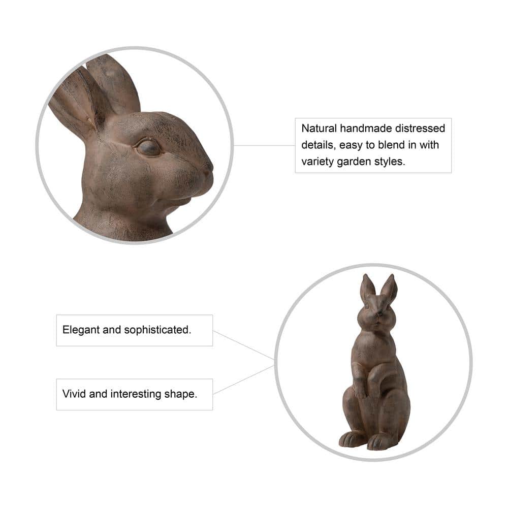 Bronze Distressed Standing Rabbit Garden Statue, 22.75 Inch