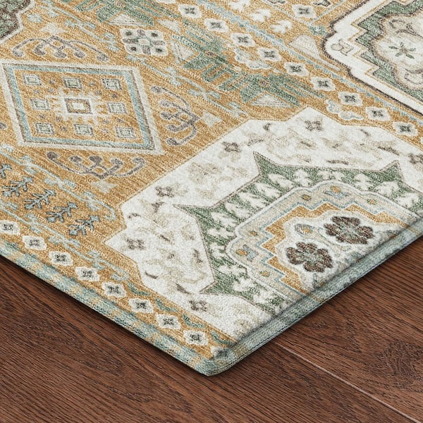 Mayfield Premium Machine Washable Abstract AMF2525 Gold 3 ft. x 5 ft. Area Rug