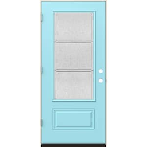 36 in. x 80 in. Right-Hand 3/4 Lite Eastfield Decorative Glass Caribbean Blue Fiberglass Prehung Front Door
