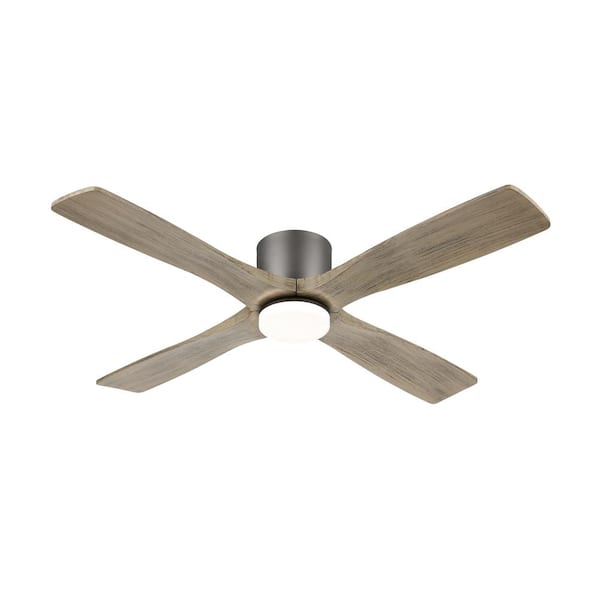 48 in. (4 ft.) 4 Solid Wood Blades Indoor Flush Mount Ceiling Fan with Integrated LED, Grey