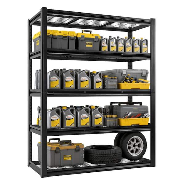 5-Tiers Heavy Duty Steel Adjustable Garage Storage Shelving Unit in Black (60 in. W x 72 in. H x 23.6 in. D)