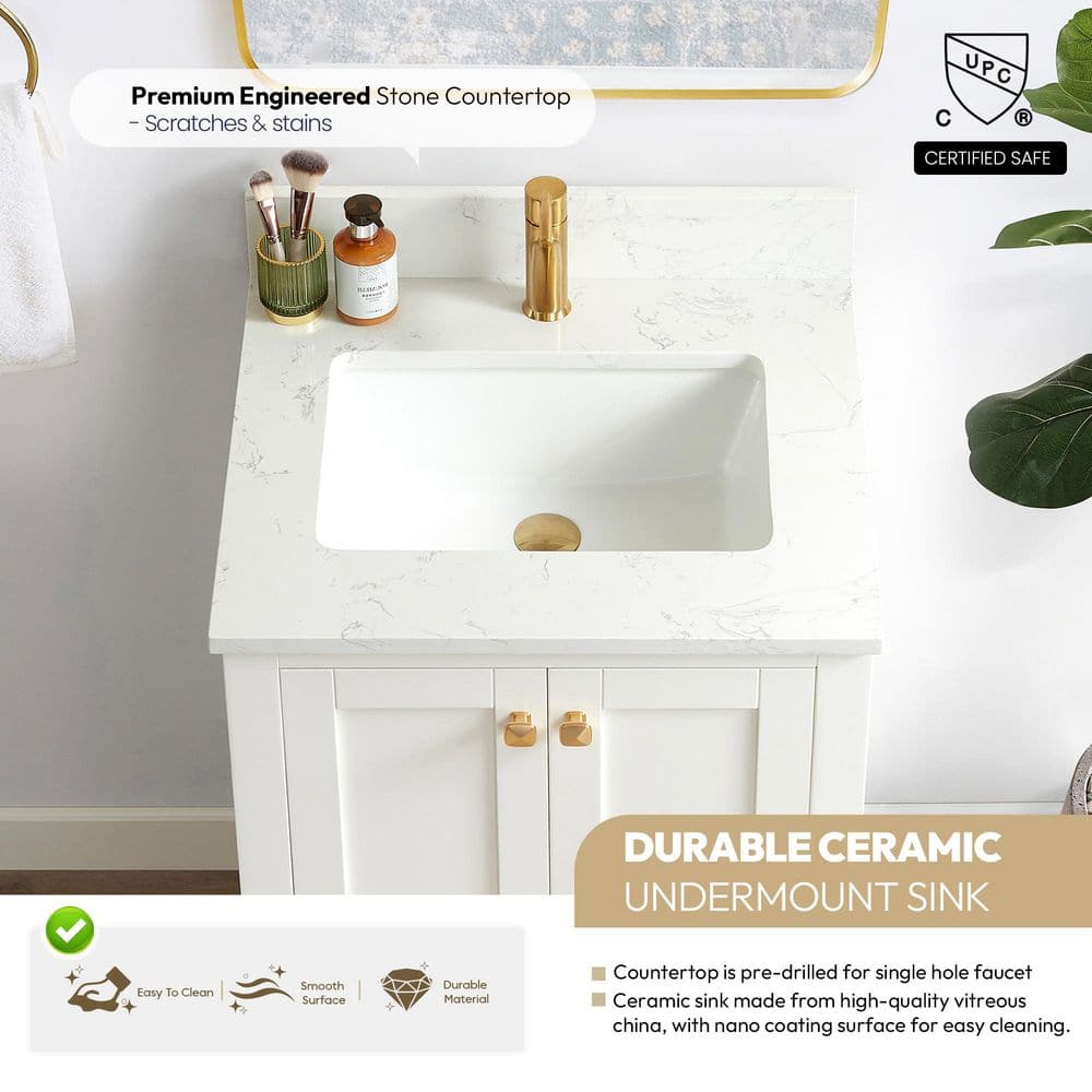 Shannon White Oak Single Sink Vanity with Stone Top and Mirror
