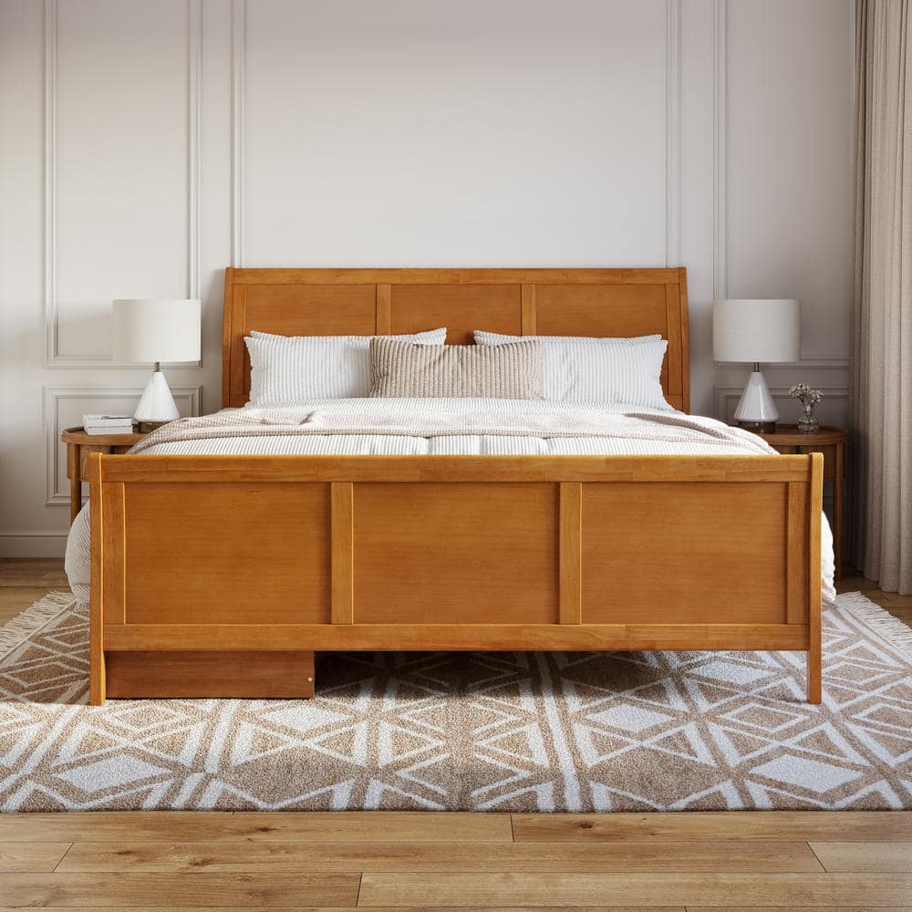 Portland King Light Toffee Wood Platform Bed with Storage Drawers