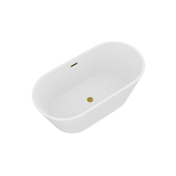 59 in. x 29.5 in. Soaking Bathtub with Center Drain in Gloss White with Gold Overflow and Pop-Up Drain