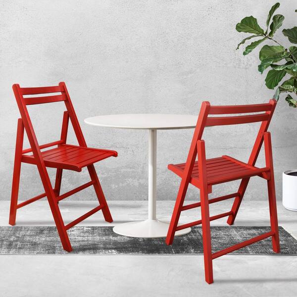 Casual Home Red Wooden Folding Chairs 2-Pcs Set 703-035