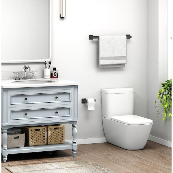 24 in. Contemporary Style Wall Mounted Bathroom Towel Bar Bath Towel Rack Bath Holder Accessories Hanger in Matte Black
