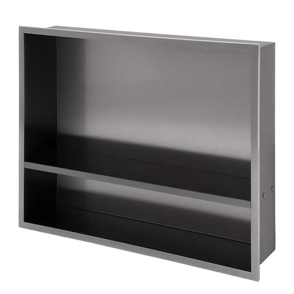 19.00 in. W x 15.00 in. H x 3.94 in. D Stainless Steel Double Shelf Shower Niche (Set of 1) Piece in Gunmetal Black