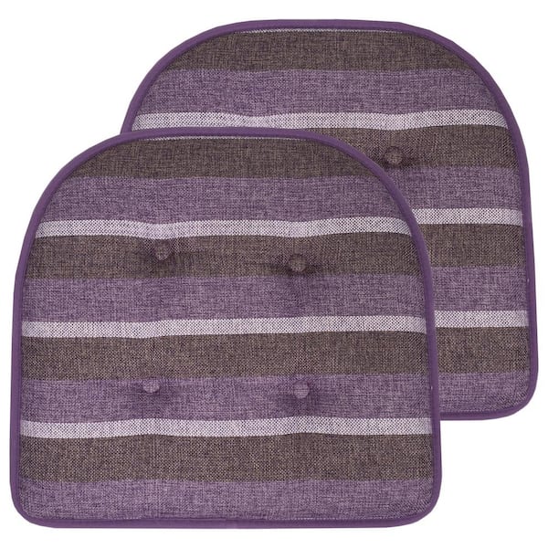 Sweet Home Collection Bradford Stripe U-Shape Memory Foam 17 in.x16 in. Non-Slip Back, Chair Cushion (2-Pack) Purple