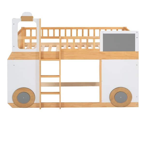 JASMODER Beige Non-Upholstered Frame Twin Platform Bed Train Design