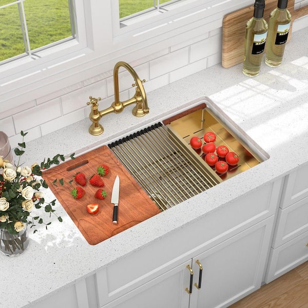 LORDEAR 33 in. Undermount Single Bowl Ceramic Workstation Kitchen
