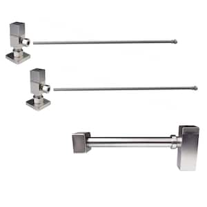 Qubic Trap 1/4-Turn Lavatory Supply Kit with Bull Nose Supply Lines and Square Angle Stop Valves, Polished Brass