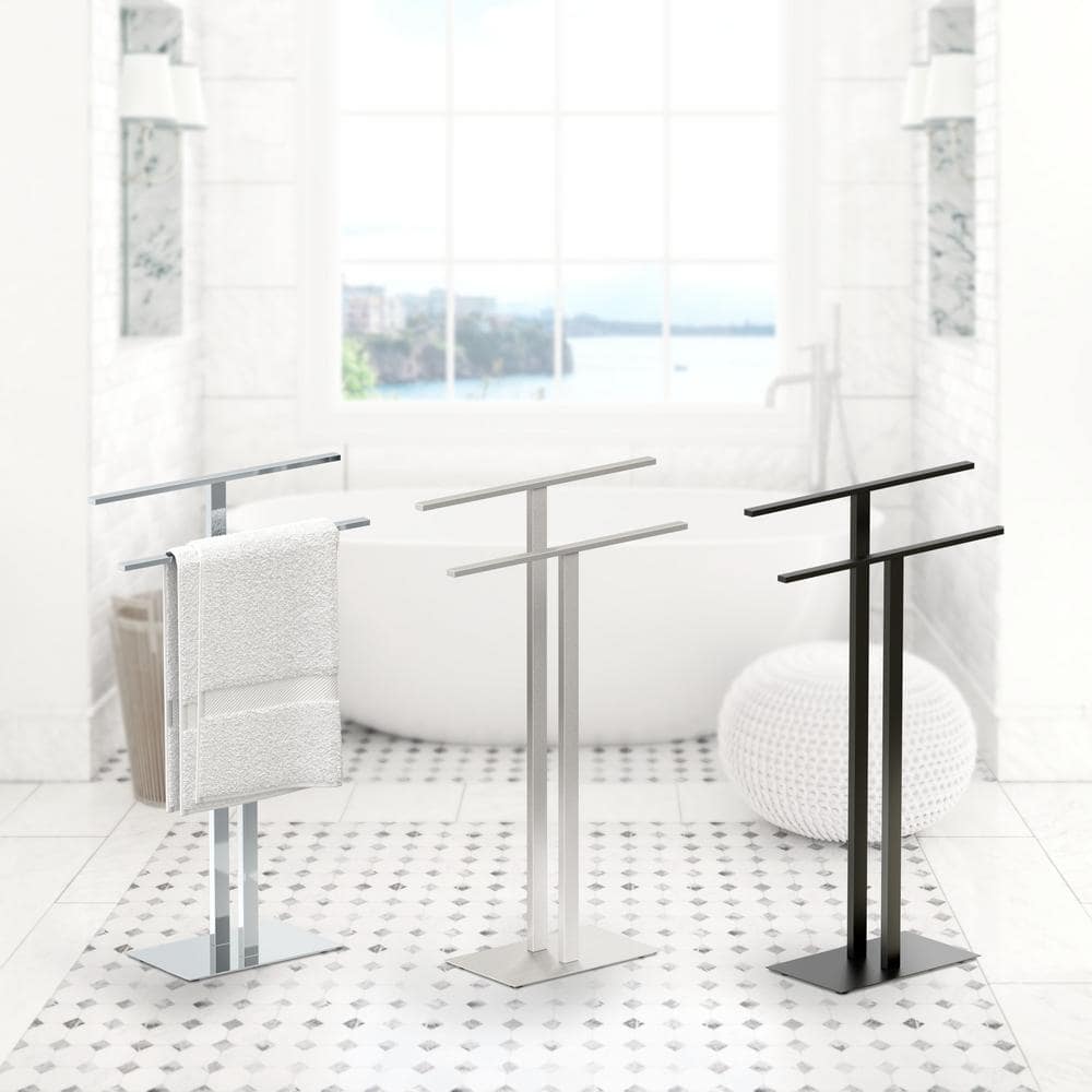 Satin Nickel Double T-Shape Floor Towel Holder