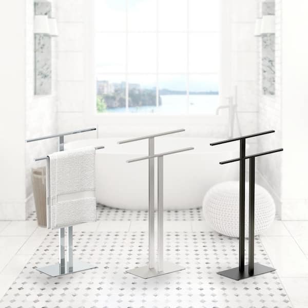 Gatco Modern 2-Bar Level Floor Standing Towel Rack Holder in Satin
