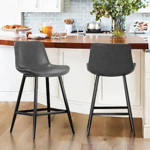 35 in. Dark Grey 24 in. Low Back Metal Frame Counter Height Bar Stool with Faux Leather seat 22 in.W x20 in. D(Set of 2)