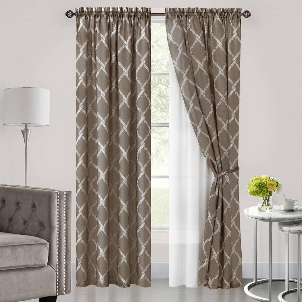 Brown Polyester Double Layered Rod Pocket Window Curtain Panel