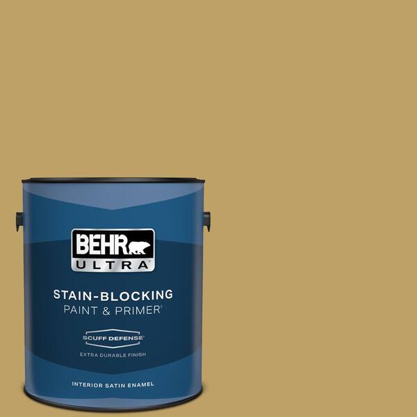 BEHR ULTRA 1 gal. #360F-5 Desert Moss Extra Durable Satin Enamel Interior Paint & Primer