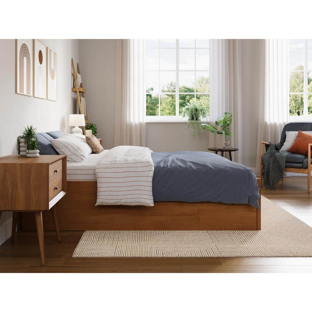 Light Toffee Full Wood Platform Bed with Slats