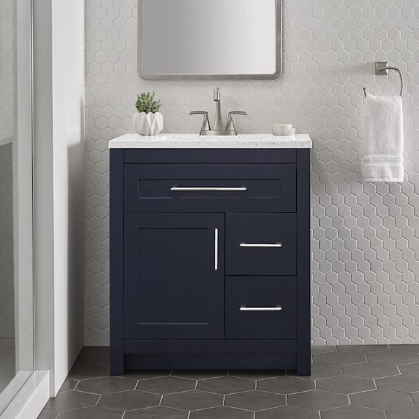 Home Decorators Collection Clady 30 50 In W X 18 75 D Bath Vanity Deep Blue With Solid Surface Top Silver Ash White Basin Hd2030p2 Db - Home Decorators Collection Vanity Installation Instructions