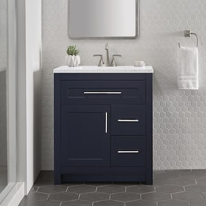Clady 30.50 in. W x 18.75 in. D Bath Vanity in Deep Blue with Solid Surface Vanity Top in Silver Ash with White Basin