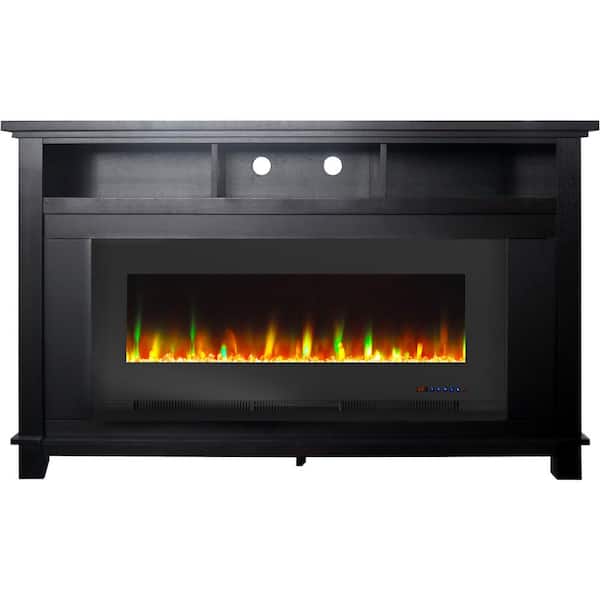 Hanover Winchester 57.8 in. Freestanding Electric Fireplace TV Stand in Dark Coffee with Crystal Rock Display