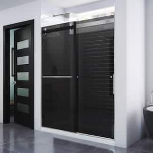 Essence 56 in. W - 60 in. W x 76 in. H Sliding Frameless Shower Door in Brushed Nickel with Tinted Glass