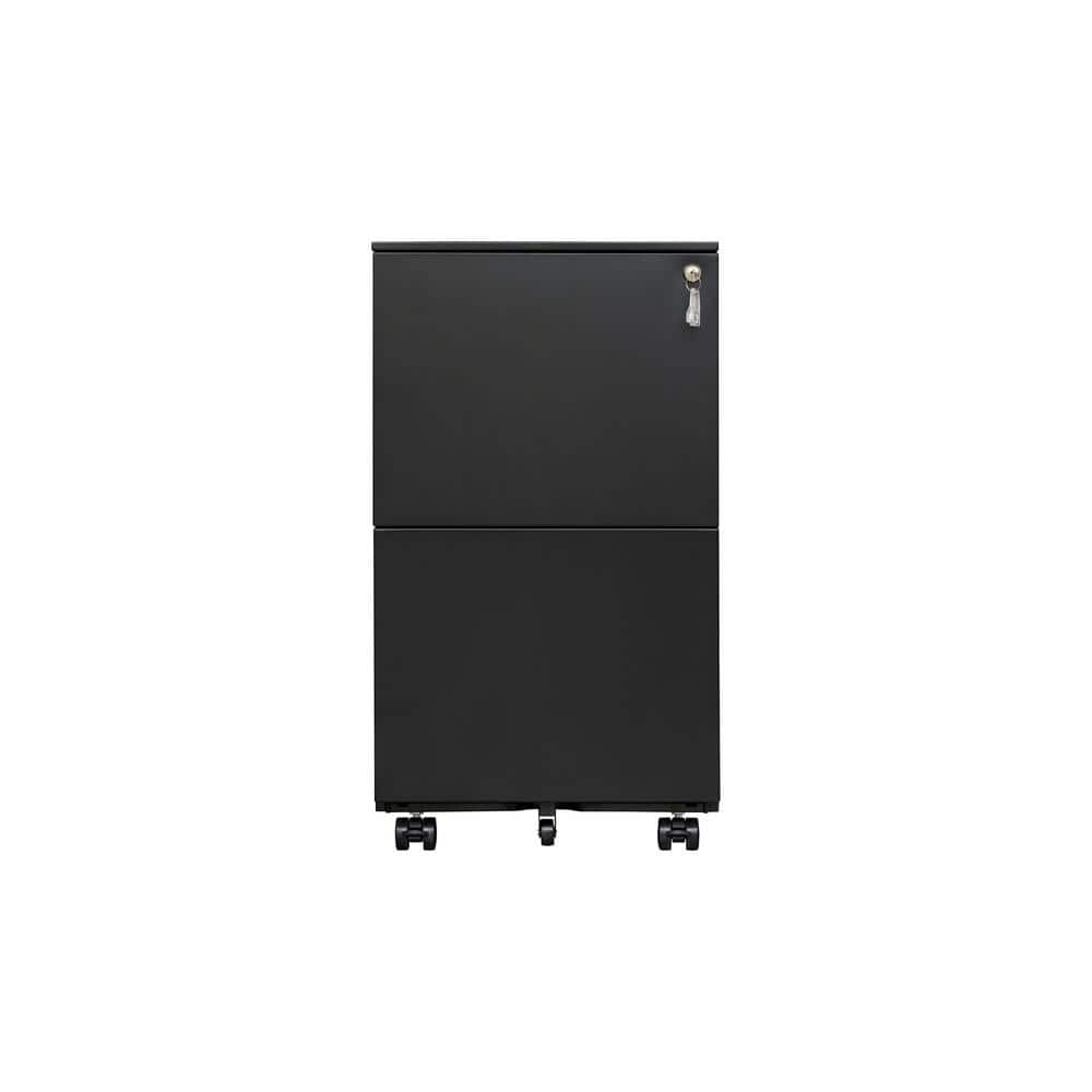 2-Drawer Black Metal 15 in. W Lateral Mobile File Cabinet with and Wheels f