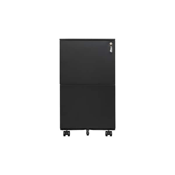 2 Drawer Black Metal 15 in. W Lateral Mobile File Cabinet with and ...