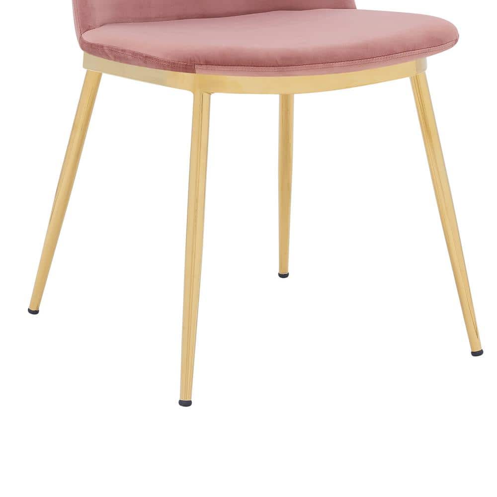 Elegant Pink Velvet and Gold Metal High-Back Dining Chairs (Set of 2)