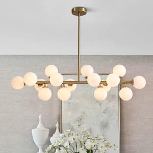 16-Light Gold Post-modern Linear Chandelier Rectangle Chandelier for Dining Room Island with no Bulbs Included