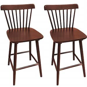 Windsor 24 in. Walnut Solid Wooden Bar Stool for Kitchen Island Counter Height Stool with Spindle Back Set of 2