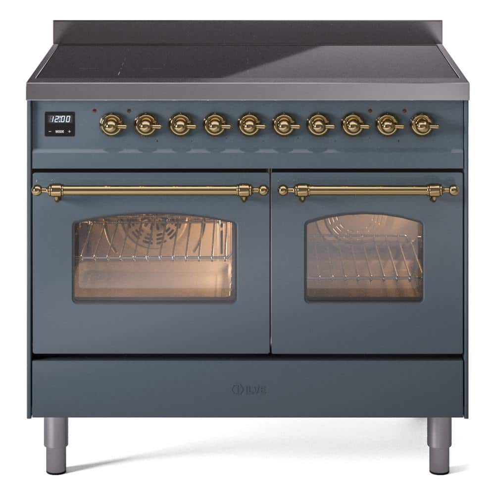 Nostalgie II 40 in. 6 Zone Freestanding Induction Range in Blue Grey with Brass Trim -  ILVE, UPDI406NMPBGG