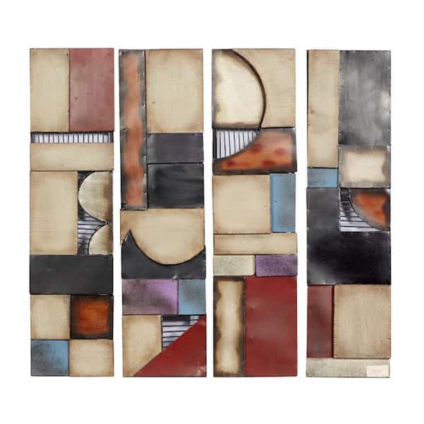 Litton Lane Metal Gold Embossed Geometric Wall Decor (Set of 4)