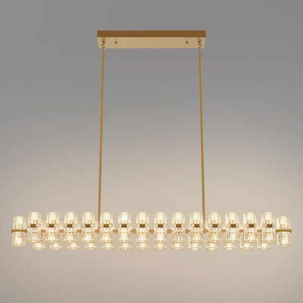 53 in. 60-Light Gold Rectangular Crystal Chandelier for Living Room, Dining Room, Foyer