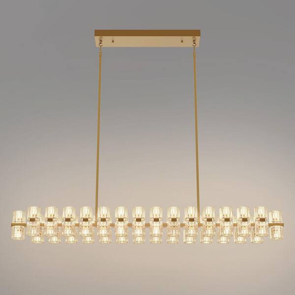 YANSUN 53 in. 60-Light Gold Rectangular K9 Crystal Chandelier for