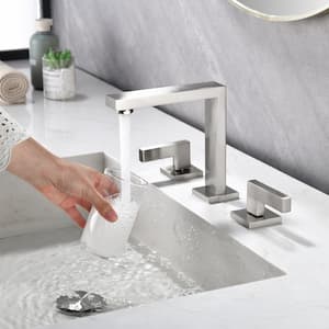 8 in. Widespread Deck Mount 2-Handle Bathroom Faucet with Drain Kit Included in Brushed Nickel