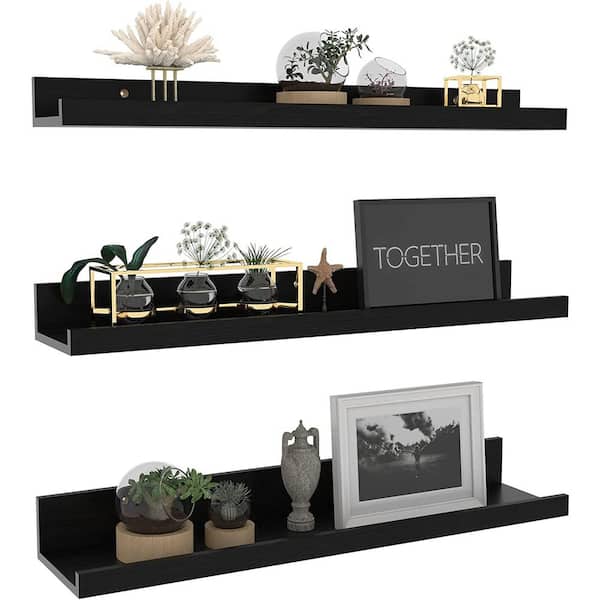 Cubilan 24 in. W x 2.6 in. D Black Wood Decorative Wall Shelf Floating