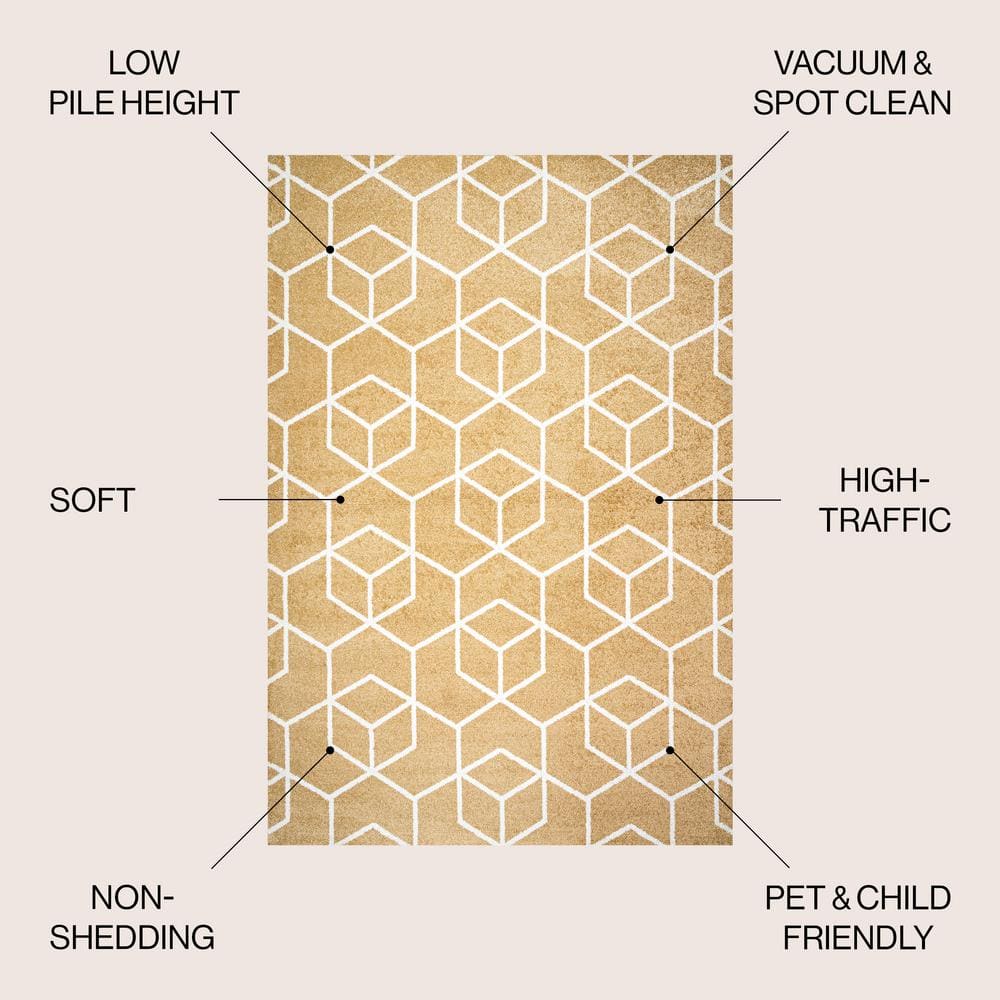 Mid-Century Geometric Gold and White 4' x 6' Area Rug