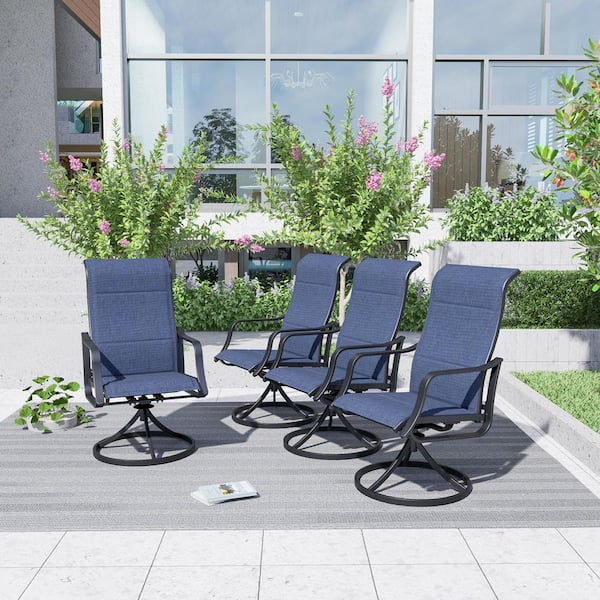 TOP HOME SPACE Swivel Metal Outdoor Dining Chair in Blue (4-Pack)