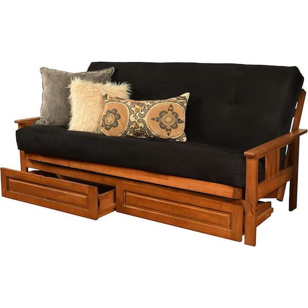 79 in. Barbados/Suede Black Polyester Upholstered Full Size Futon Set with Mattress and Storage Drawers