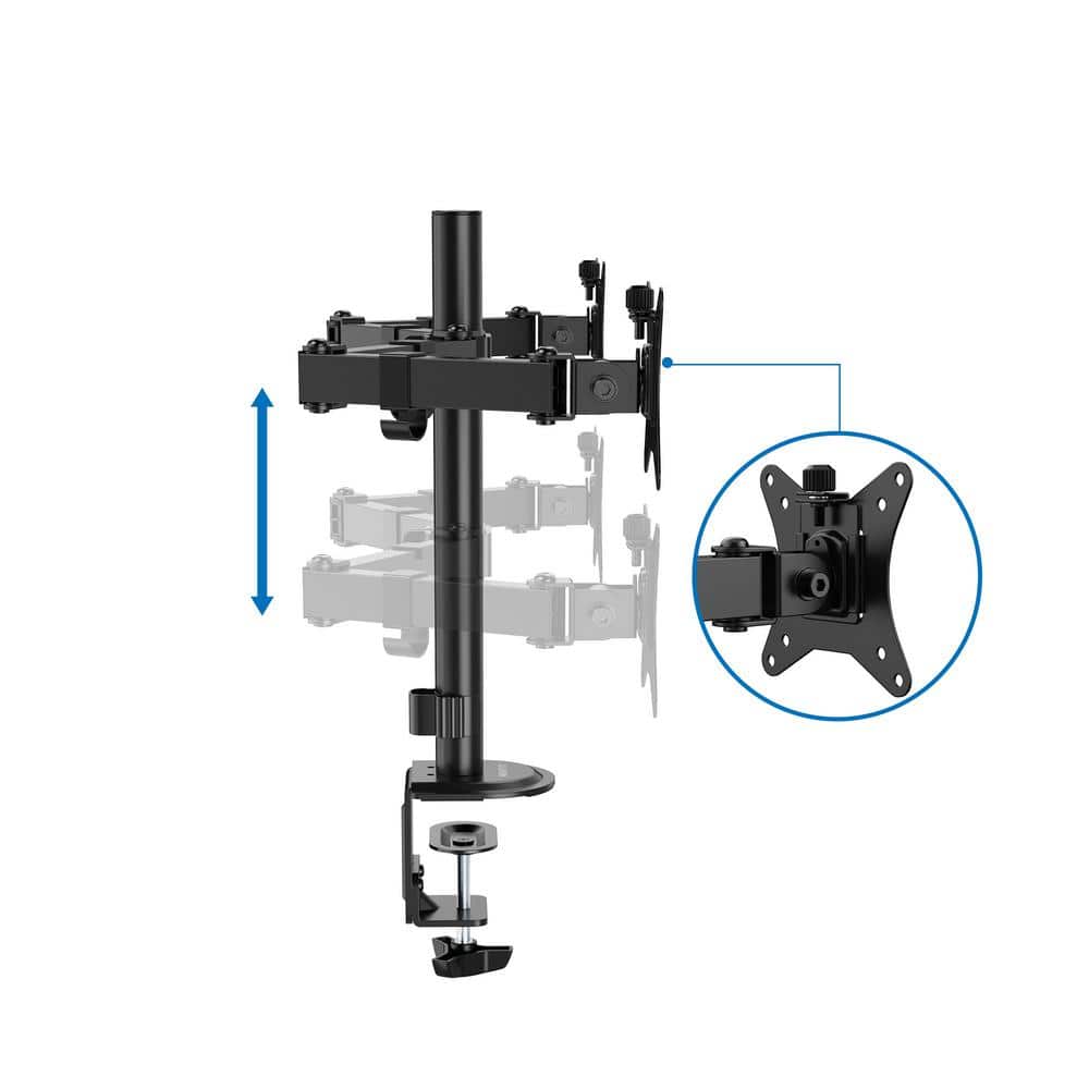 Black Full Motion Dual Monitor Desk Mount with C-Clamp