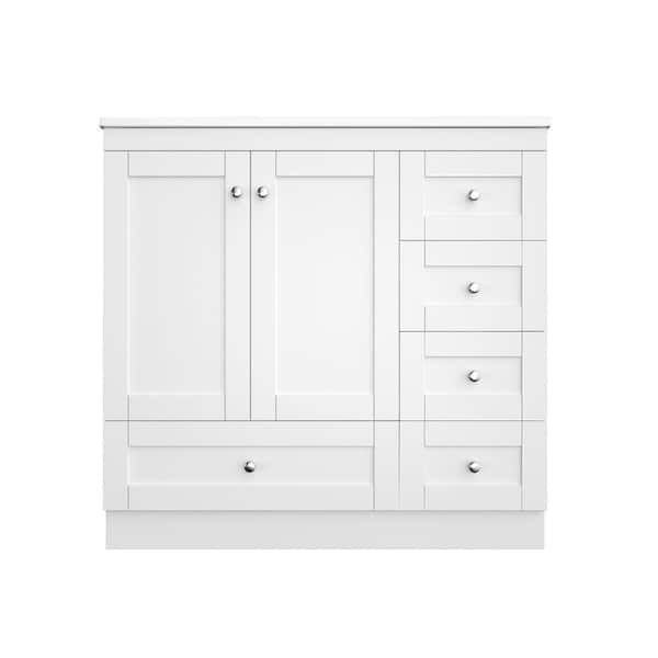 36 in. Freestanding White Bath Vanity with White Ceramic Top Unassembled