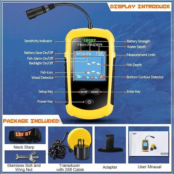 Etokfoks Portable Fish Depth Finder Water Handheld Fish Finder Sonar  Castable Boat Fishfinder Transducer Fishing LCD Display MLSA04-3LT196 - The  Home Depot