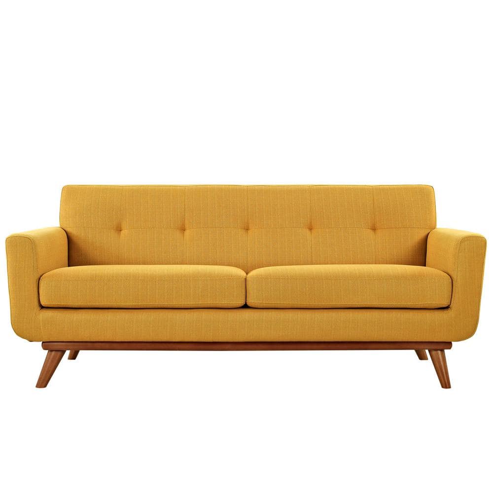 Citrus Yellow Tufted Fabric Loveseat with Wood Legs