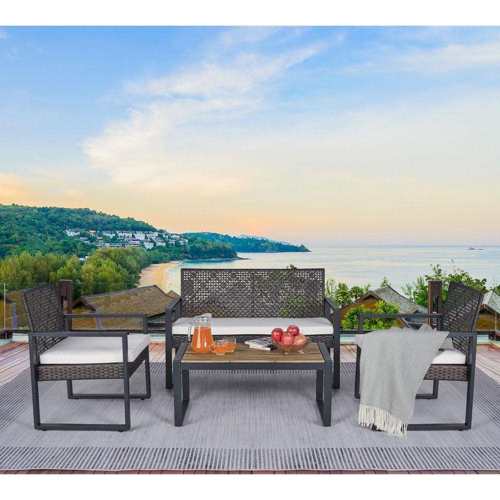 Tenleaf Morden Brown 4-Piece Wicker Outdoor Patio Conversation Set with ...