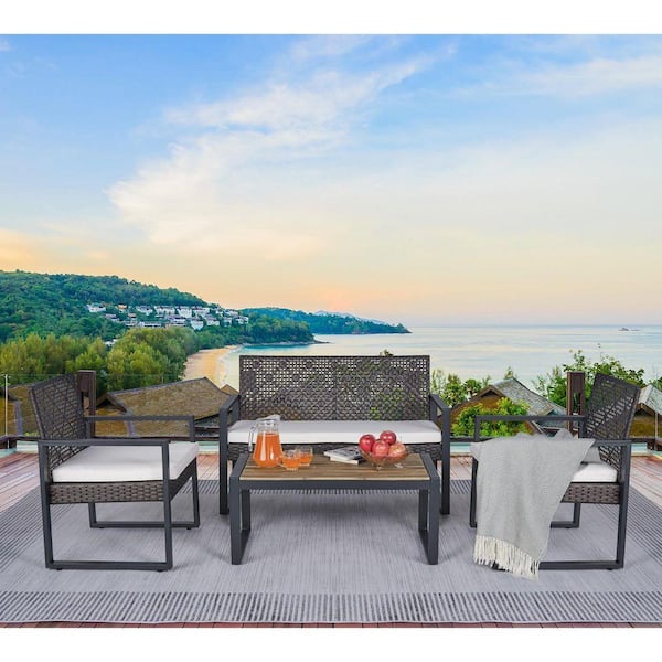 Tenleaf Morden Brown 4-Piece Wicker Outdoor Patio Conversation Set with ...