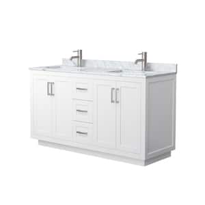 Miranda 60 in. W Double Bath Vanity in White with Marble Vanity Top in White Carrara with White Basins