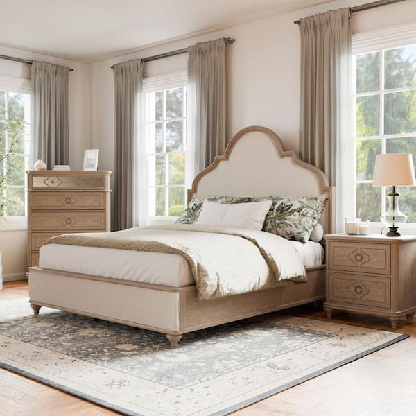Brightwell 3-Piece Rustic Oak Wood Queen Panel Bedroom Set with Nightstand and Chest