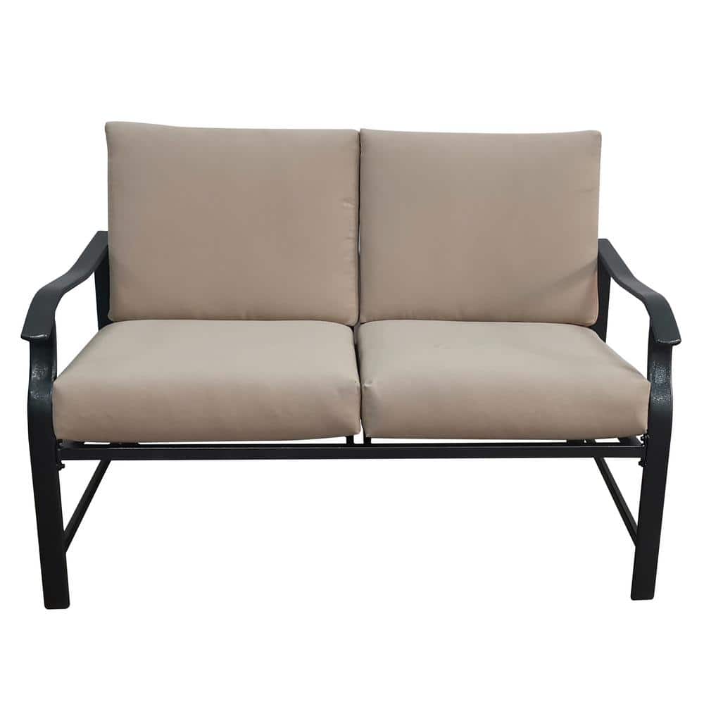 2-Pieces 1 Metal Outdoor Loveseat and 1 Table, with Brown Cushions, Water R