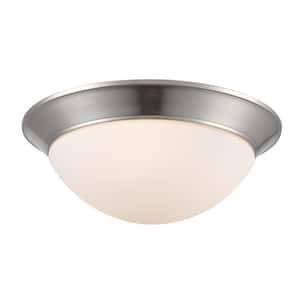 Bolton 16 in. 3-Light Brushed Nickel Flush Mount Ceiling Light Fixture with Frosted Glass Shade